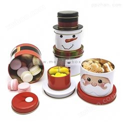 创意圣诞糖果叠叠罐 马口铁圣诞雪人罐